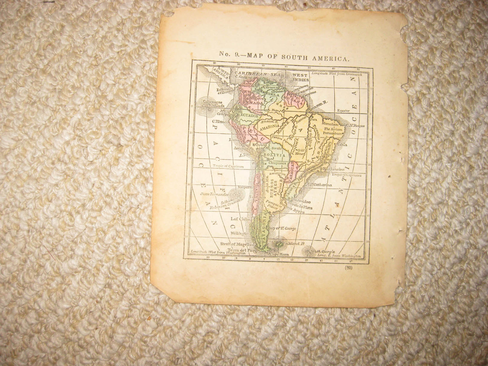 ANTIQUE 1835 SOUTH AMERICA MINIATURE HANDCOLORED MAP BRAZIL ARGENTINA VENEZUELA