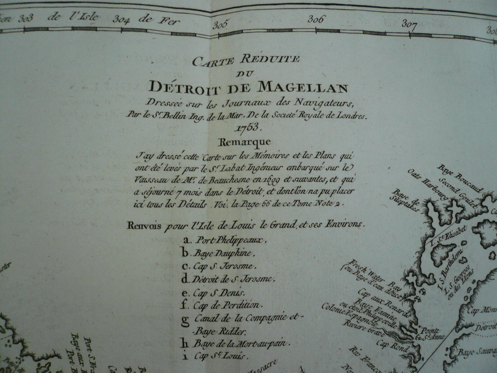 Strait of Magellan, anno 1760, Bellin Copperengraving, edited anno 1760,