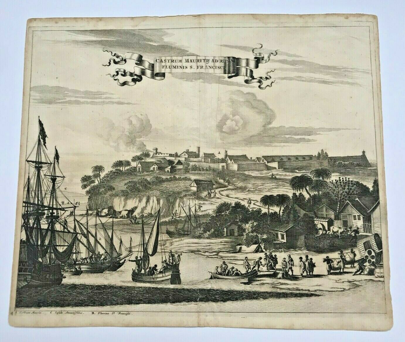 BRAZIL FORT MAURICE 1673 Arnold MONTANUS RARE ANTIQUE VIEW 17TH CENTURY