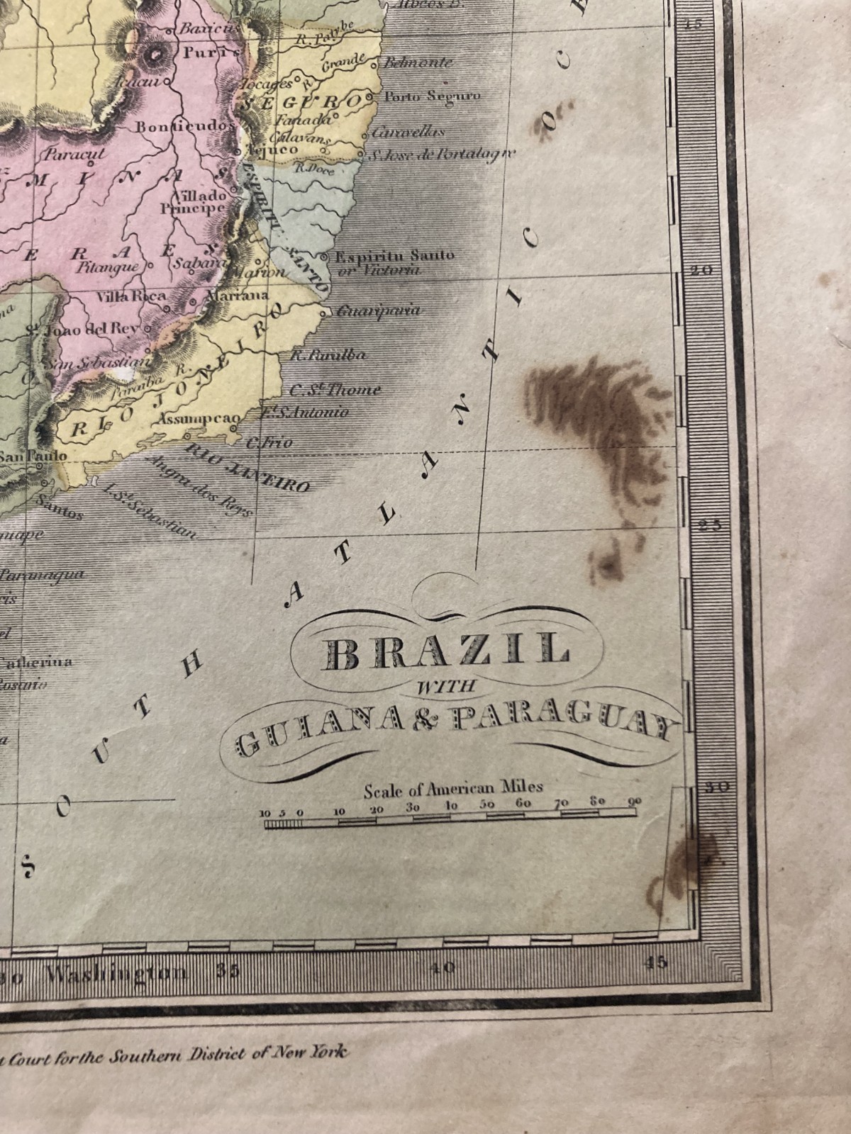 DAVID BURR-Hand Colored Map-1834-BRAZIL, GUIANA, PARAGUAY-Illman & Pilbrow