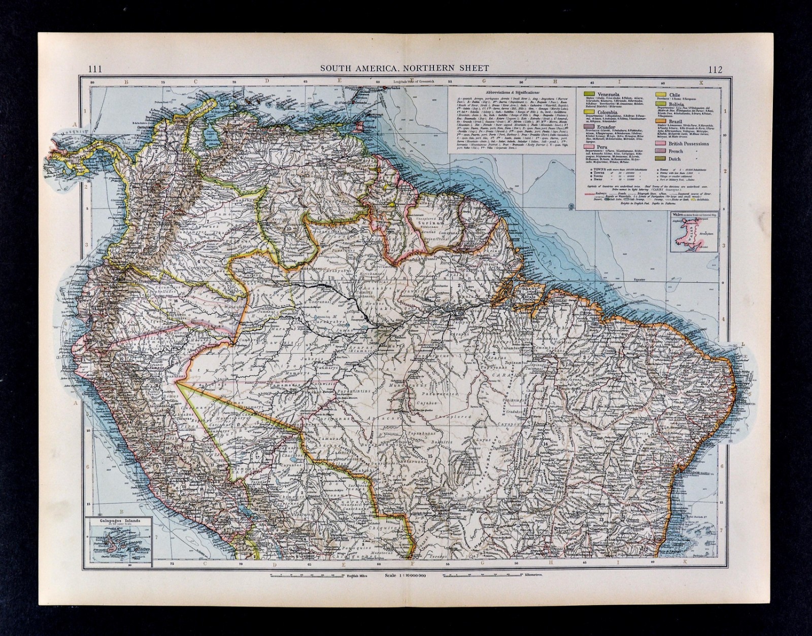 1900 Times Map Venezuela Colombia Brazil Amazon Andes Peru Ecuador South America