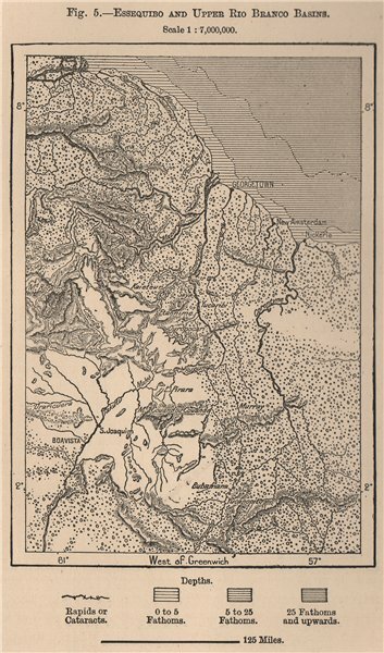 Essequibo and upper Rio Branco Basins. Guyana. Janjanbureh 1885 old map