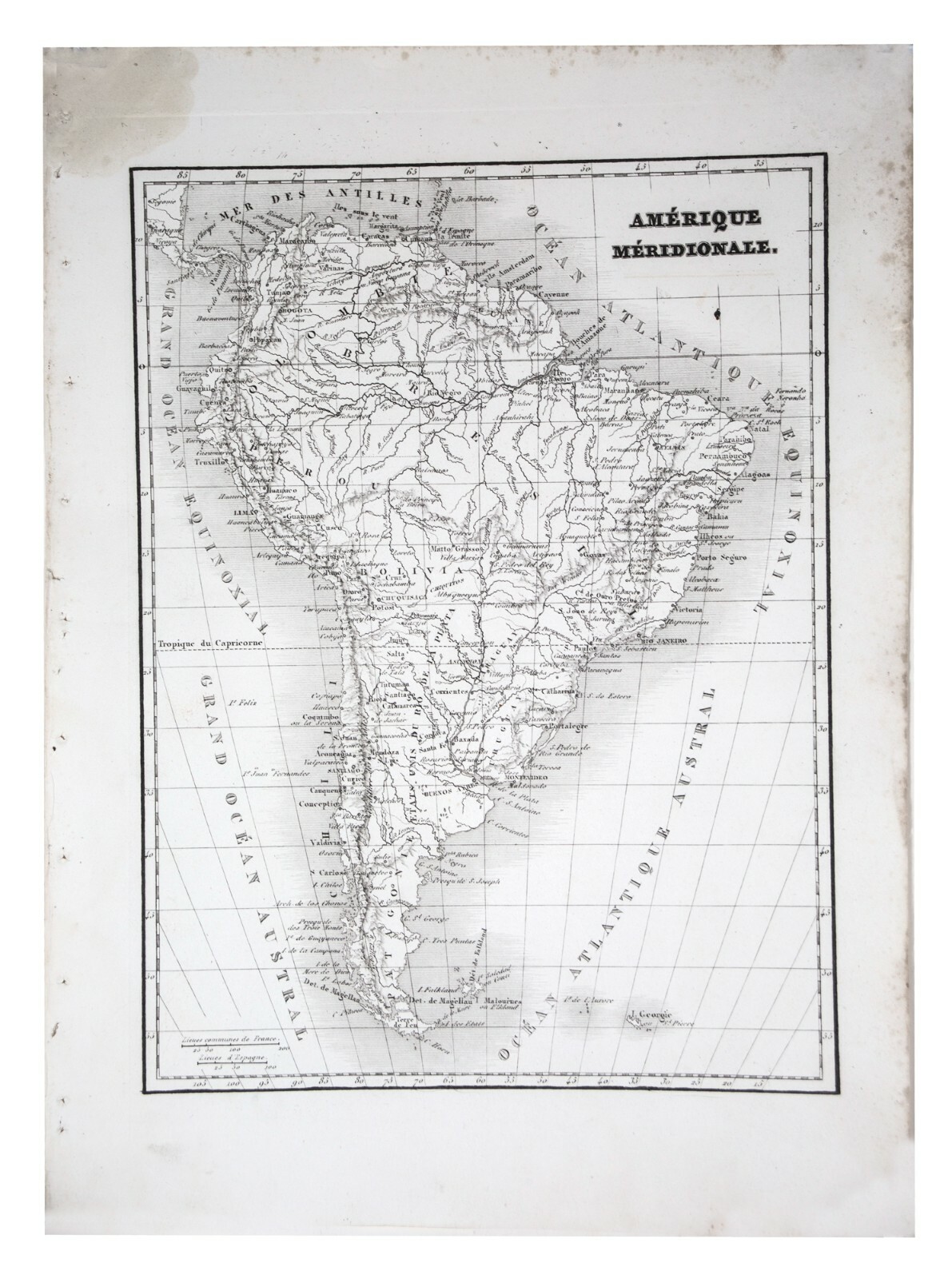 Antique Charles V. Monin Engraved map of South America – 1820
