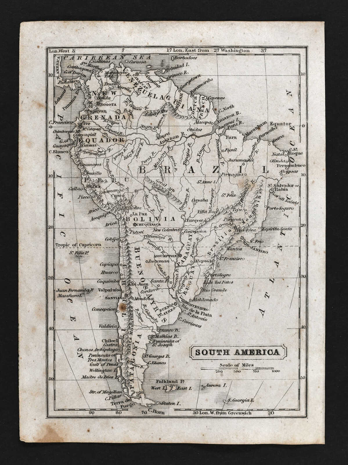 1846 Boynton Map South America Brazil Buenos Aires Chili Peru Rio de Janeiro SA
