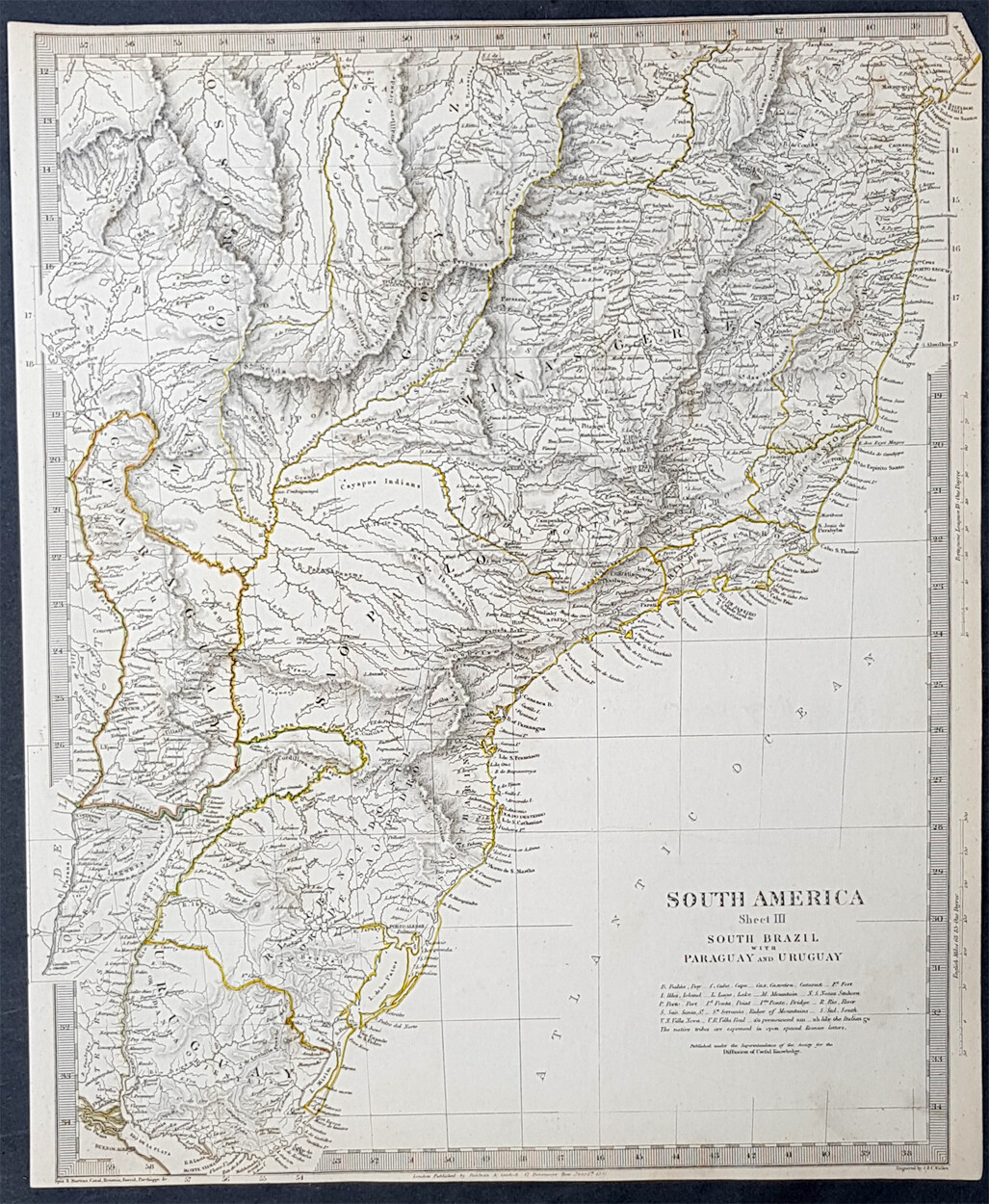 1837 SDUK Antique Map South America – Brazil, Paraguay, Uruguay, Rio De La Plata