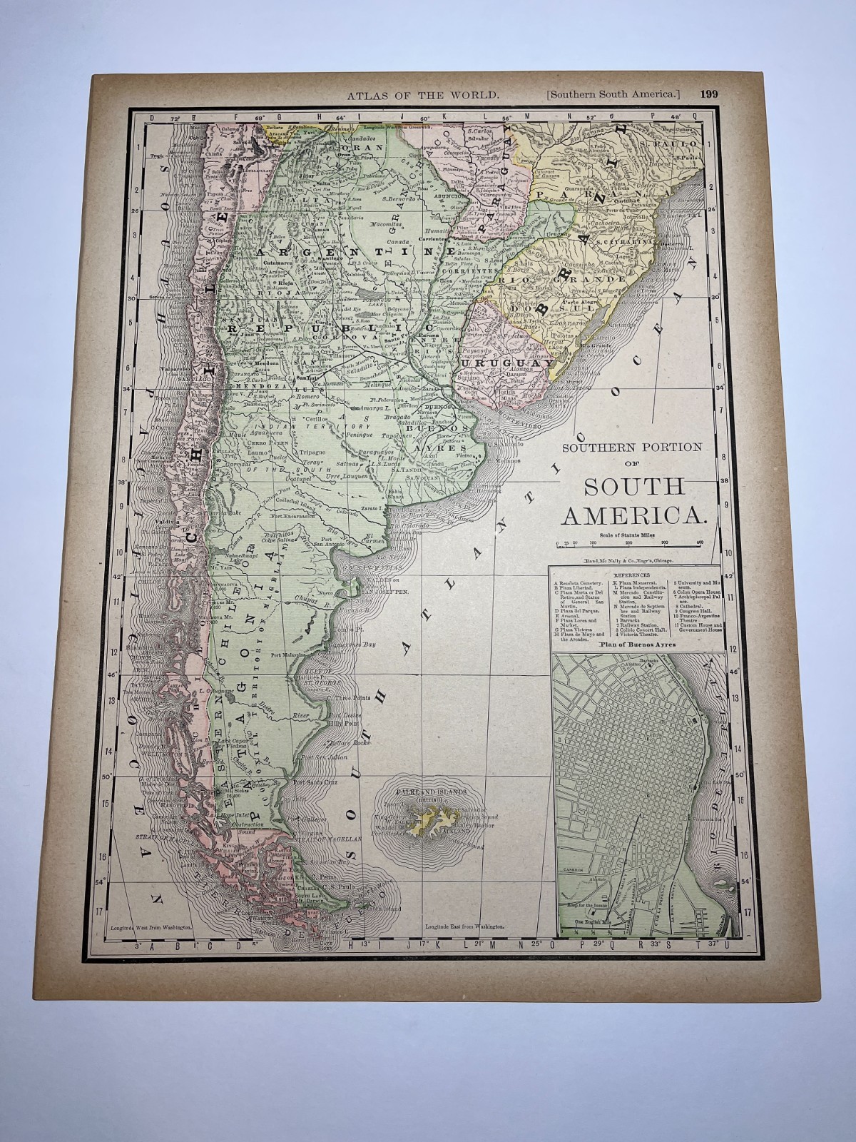 1894 Map of ARGENTINA fm 1894 Rand-McNally Library Atlas SEE PICs/DESCRIP