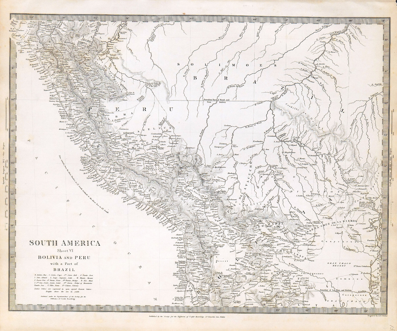 PERU “South America” S.D.U.K. 1840 ORIGINAL ANTIQUE MAP