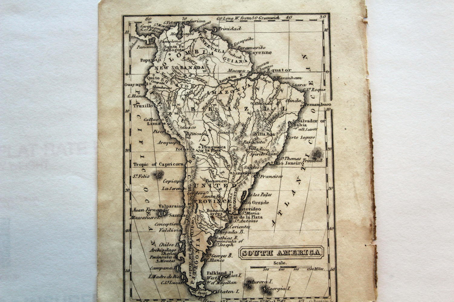 1852 RARE BEAUTIFUL ANTIQUE GOODRICH ATLAS MAP-SOUTH AMERICA-GREAT DETAIL