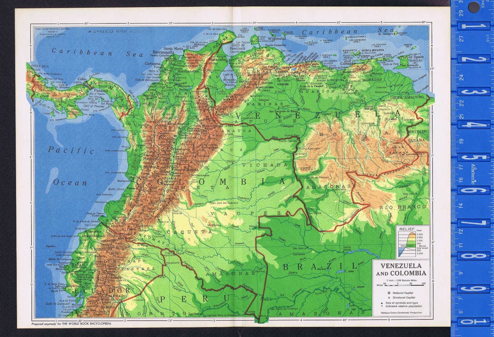 VENEZUELA AND COLUMBIA – 1950s Country Map