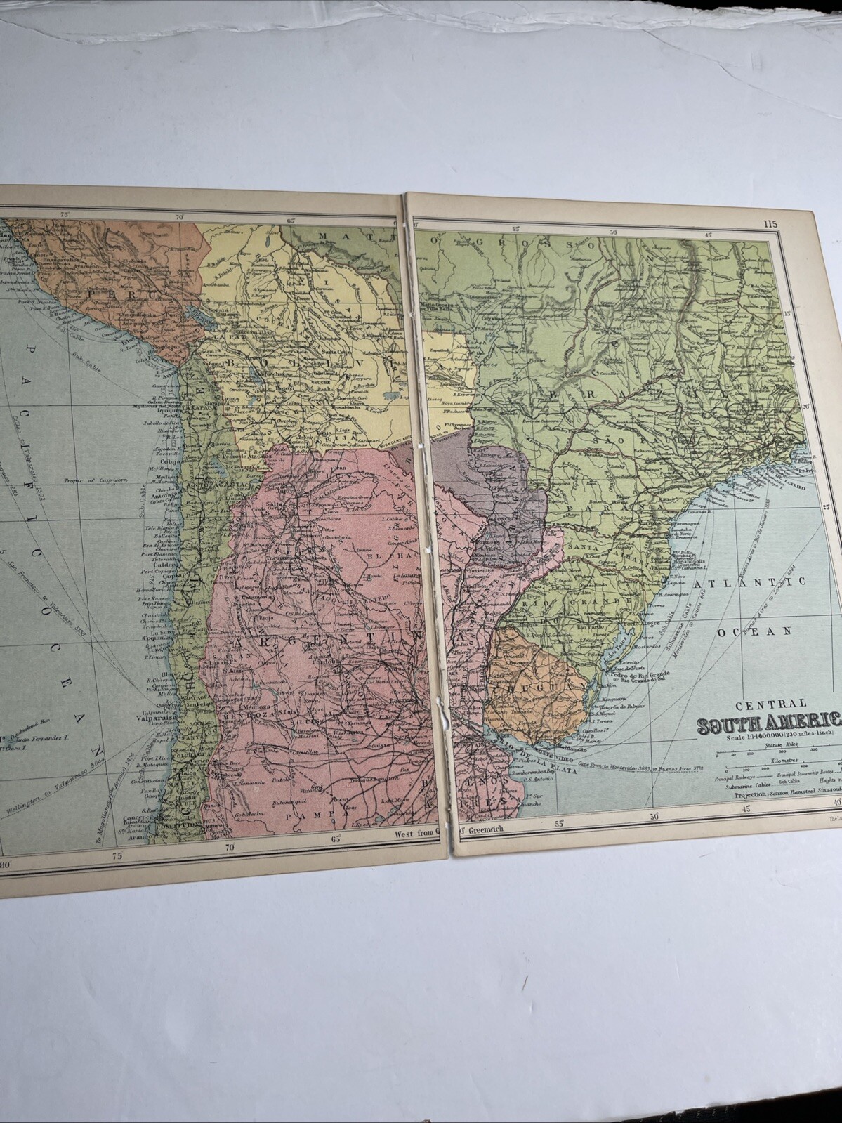 1930: Map Of Central South America PA #114/115 Print Vintage Railway b