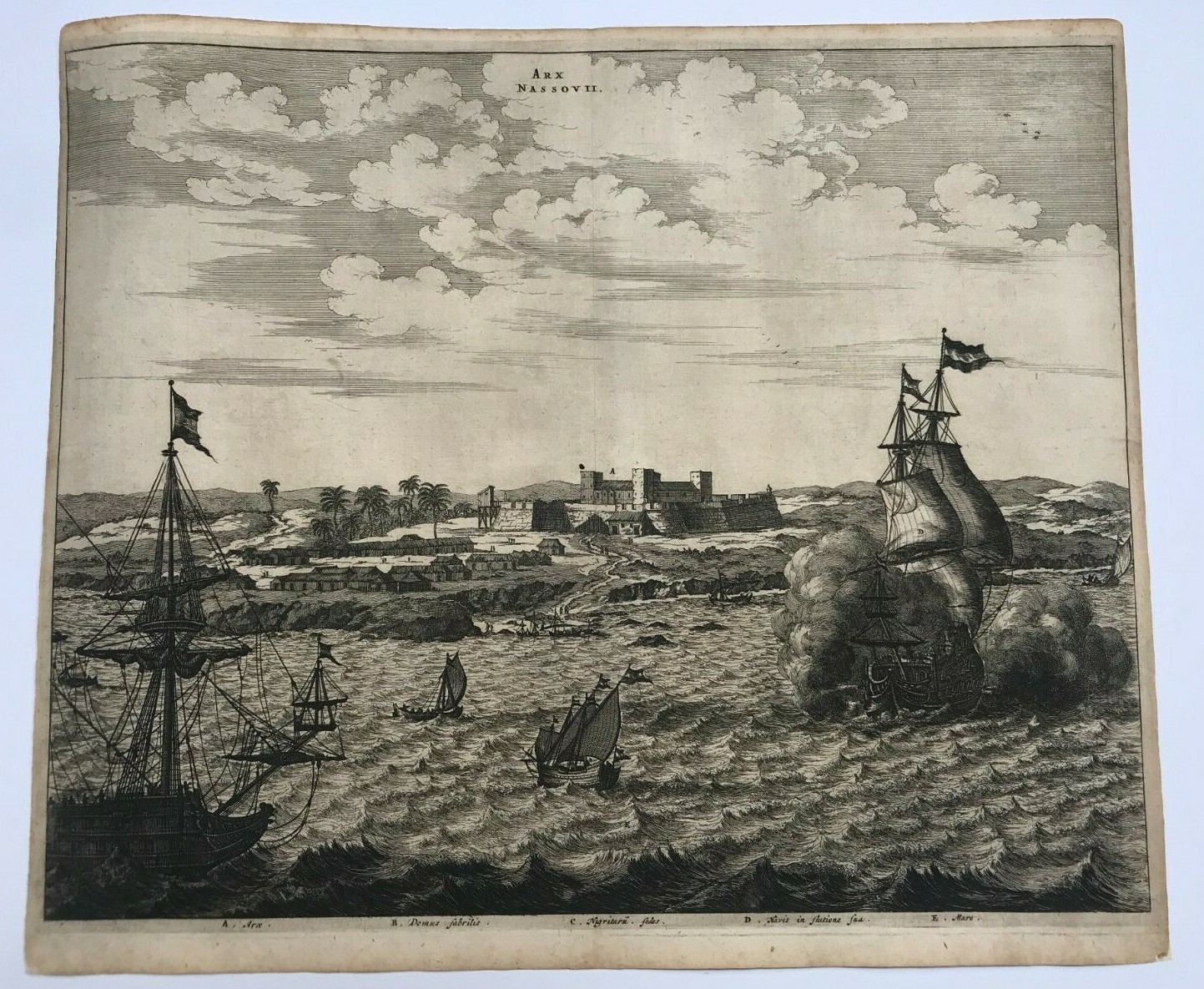 FORT NASSAU BRAZIL 1673 Arnold MONTANUS LARGE ANTIQUE VIEW 17TH CENTURY