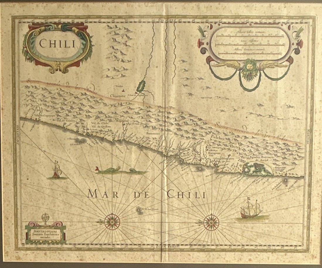 Ioannes Janssonius 1646 Atlas Map of Chile (Chili), Amsterdam Copper Plate