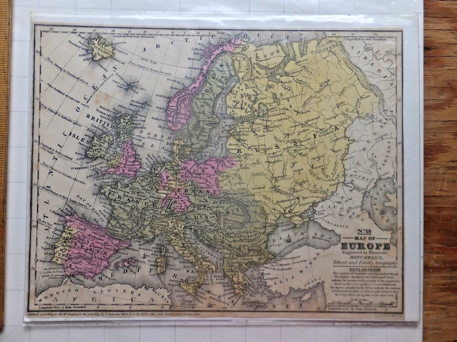 1848 Mitchell School and Family Atlas Color Map – Europe. 8 1/4 x 10 1/4