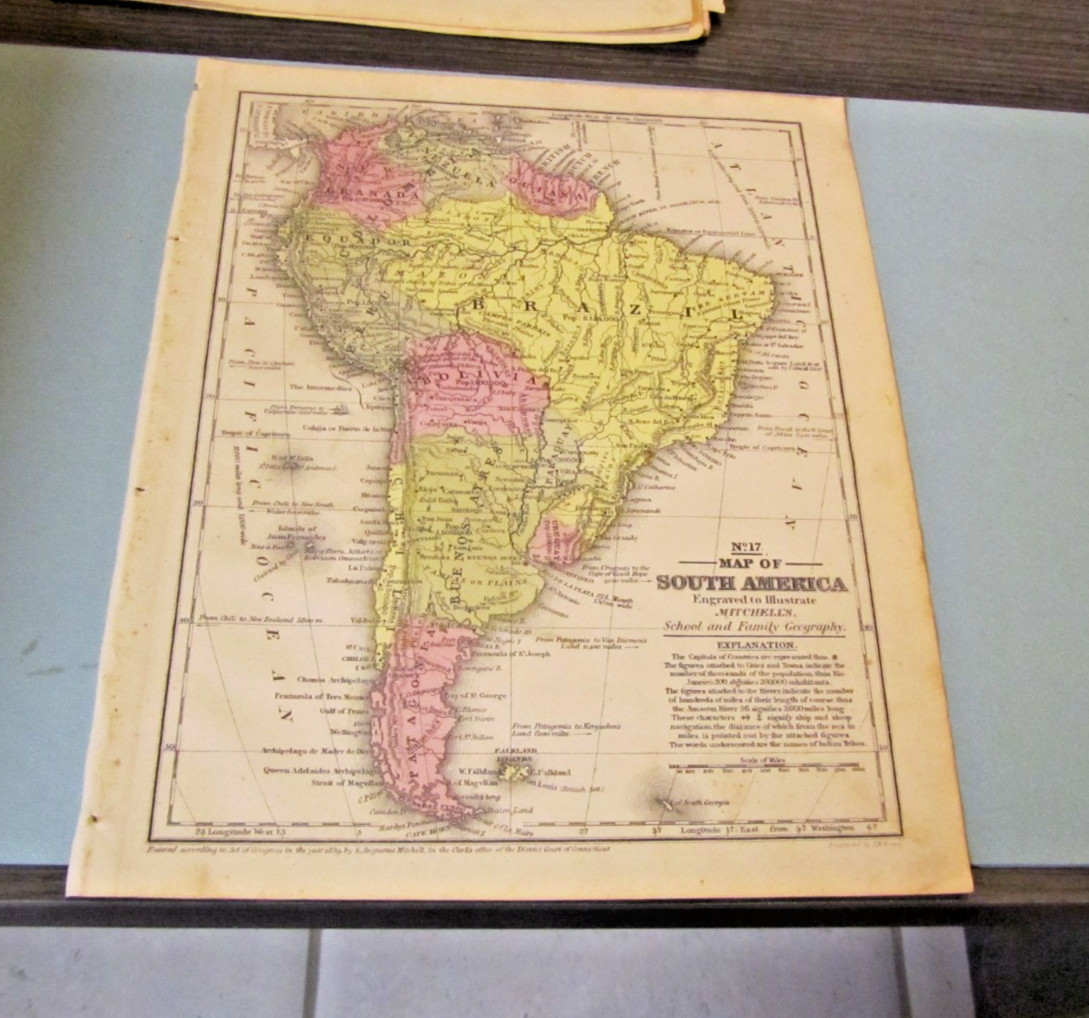 1839 Mitchell South America Map Patagonia Buenos Ayres Brazil New Granada Guiana