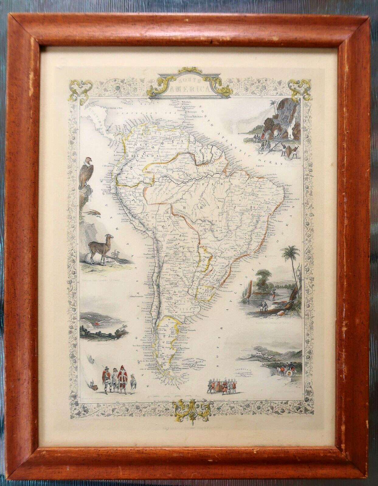 Antique JOHN TALLIS & Co. SOUTH AMERICA MAP – Original, Hand Colored 1800’s