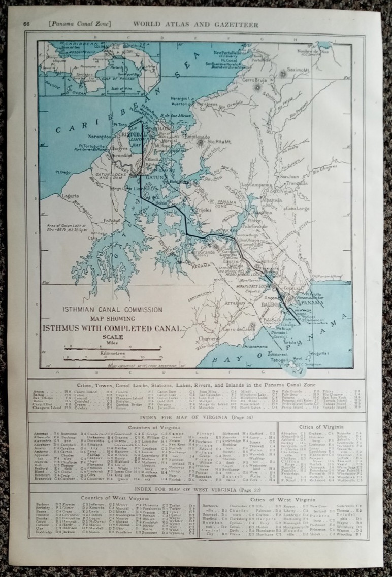 Antique 1914 Atlas Map of Panama Canal & West Indies Porto Rico Cuba Haiti L@@K!