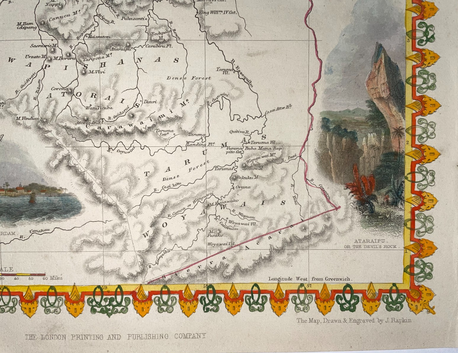 BRITISH GUYANA 1851 JOHN TALLIS 19TH CENTURY DECORATIVE ANTIQUE MAP