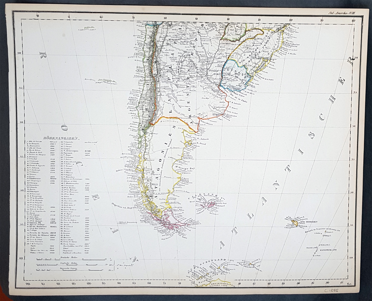 1854 Handtke & Flemming Large Antique Map of Southern South America