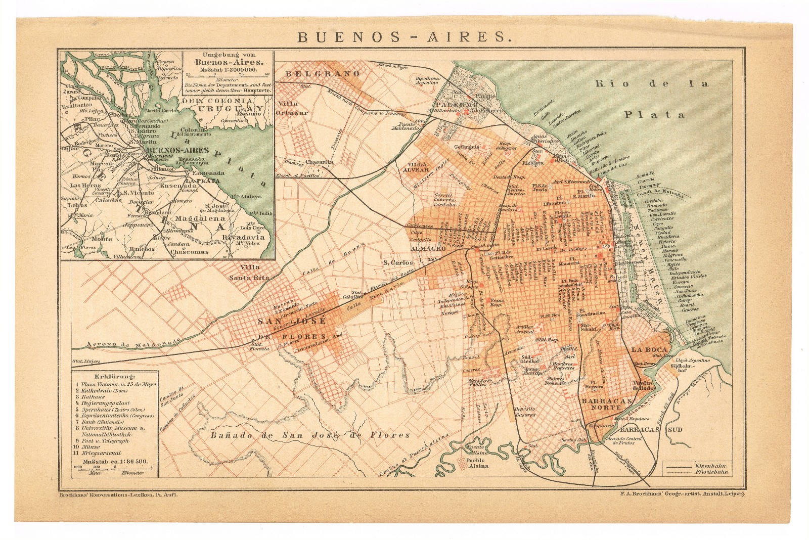 BUENOS AIRES 1893 Original Antique city plan ARGENTINA