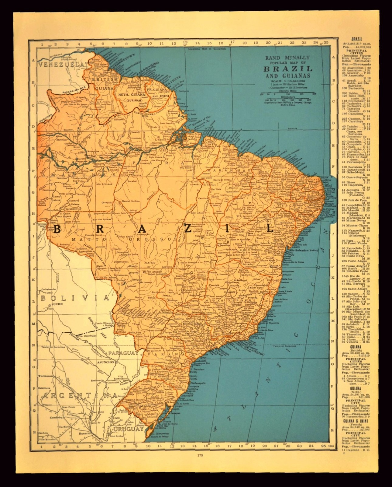 1930s Vintage BRAZIL Map Wall Art South America Old Original Rio De Janeiro