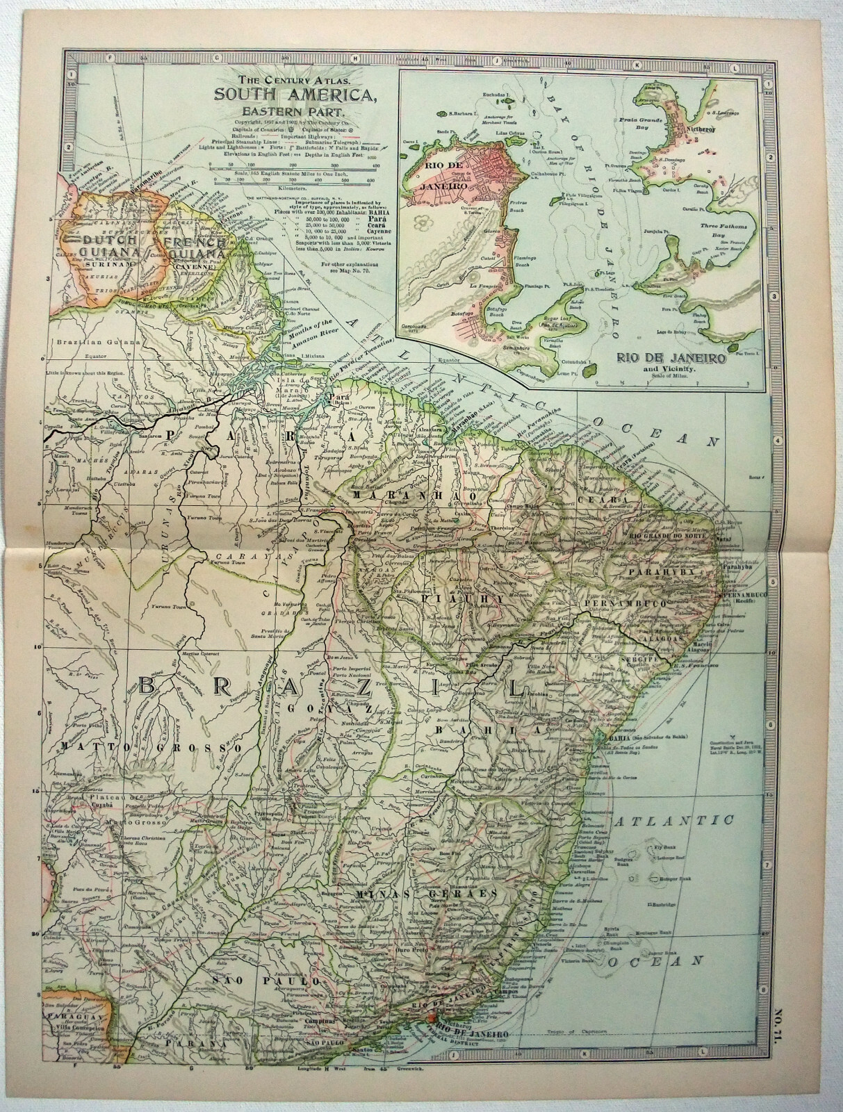 Eastern South America – Original 1902 Map by The Century Company. Antique