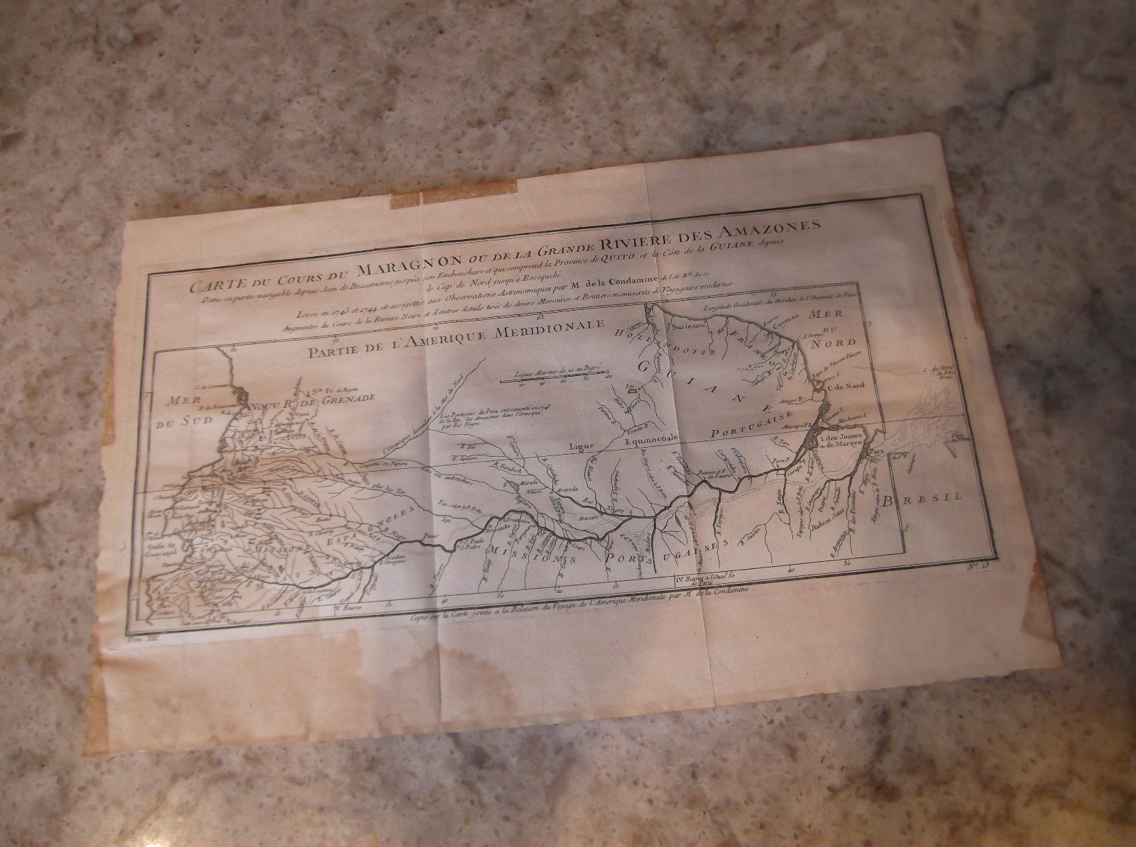 Antique Map Amazon River Basin Etching 1780 Bellin Condamine