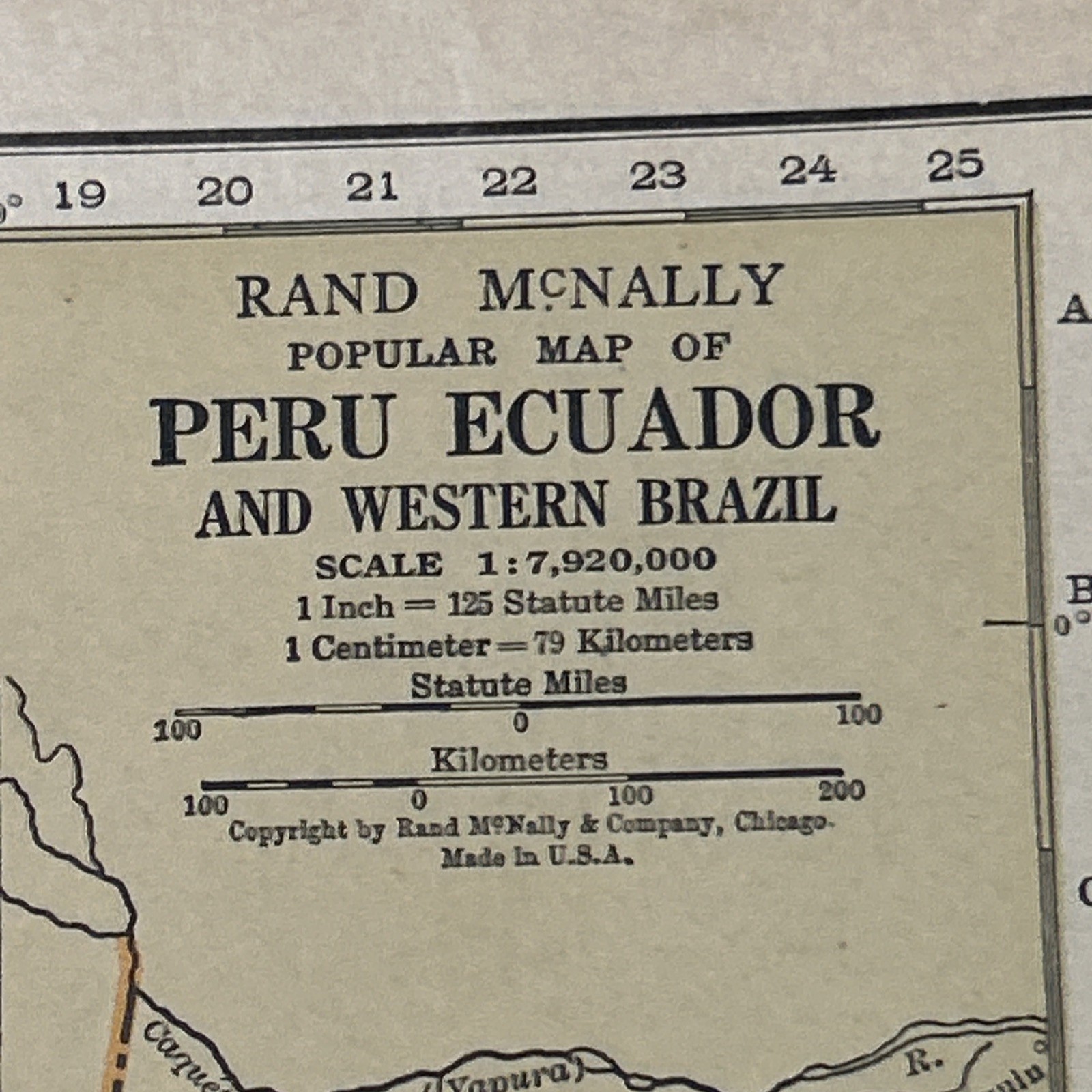 Antique 1929 Map Of Peru & Ecuador 14”x11”