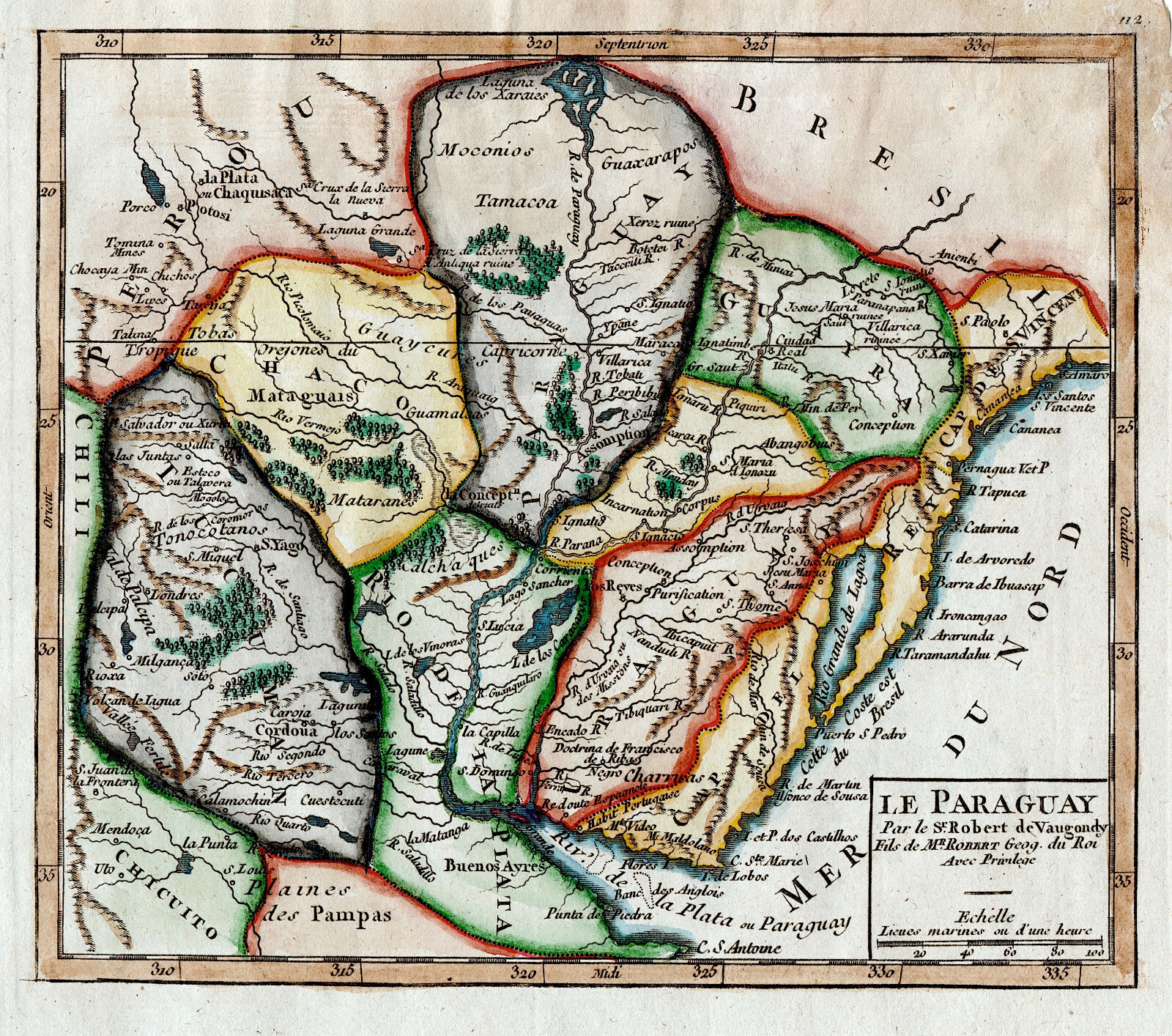PARAGUAY “Le Paraguay” 1749 Robert de Vaugondy ORIGINAL ANTIQUE MAP