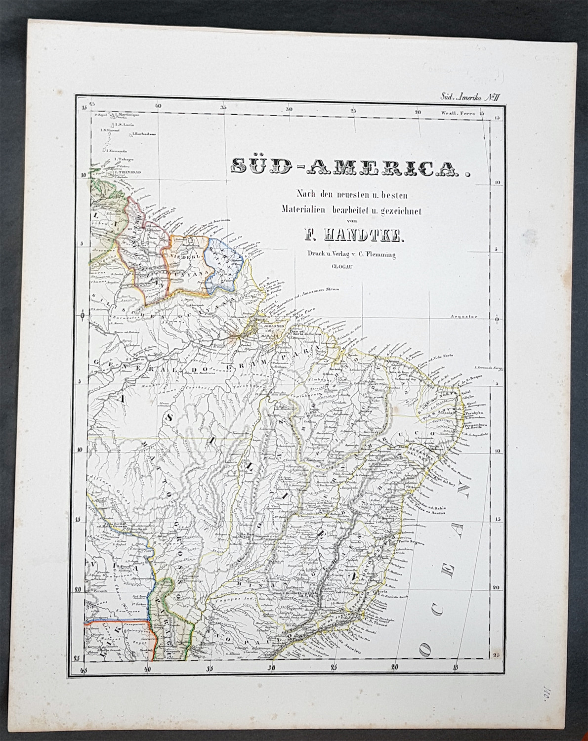 1854 Handtke & Flemming Large Antique Map of Brazil, South America (41152)
