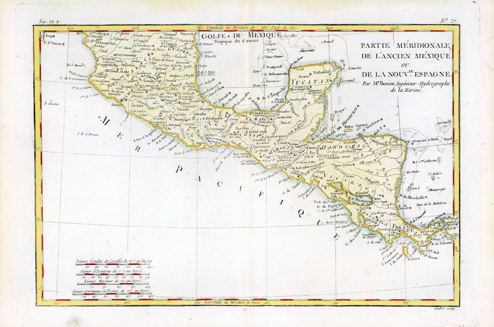 1773 Map PARTIE MERIDIONALE DE L;ANCIEN MEXIQUE Honduras Mexico (BM3-12)