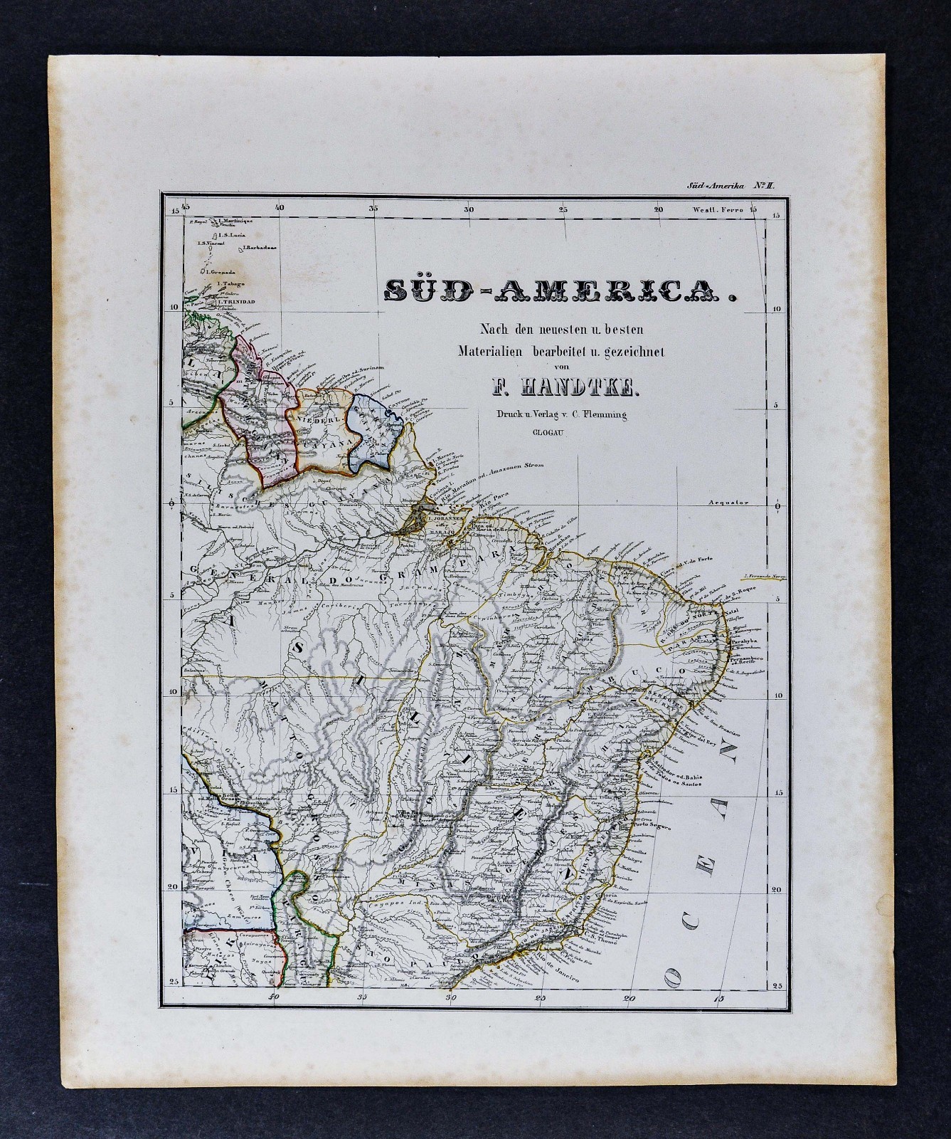 c 1850 Flemming Map – Brazil Guyana Rio de Janeiro Sao Paulo Salvador Recife
