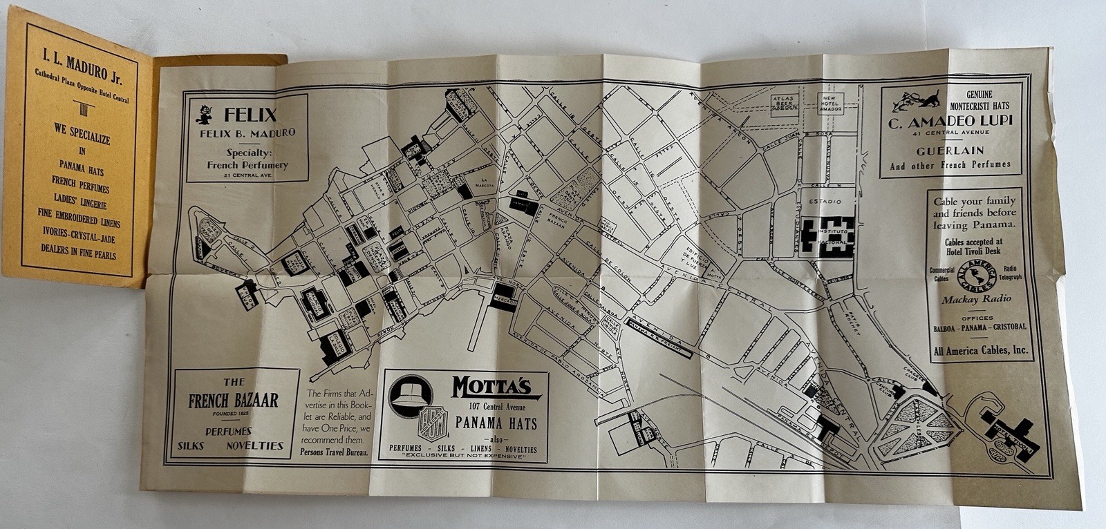 Panama Canal city plan c.1930-40’s scarce folding pocket map w/ advertising