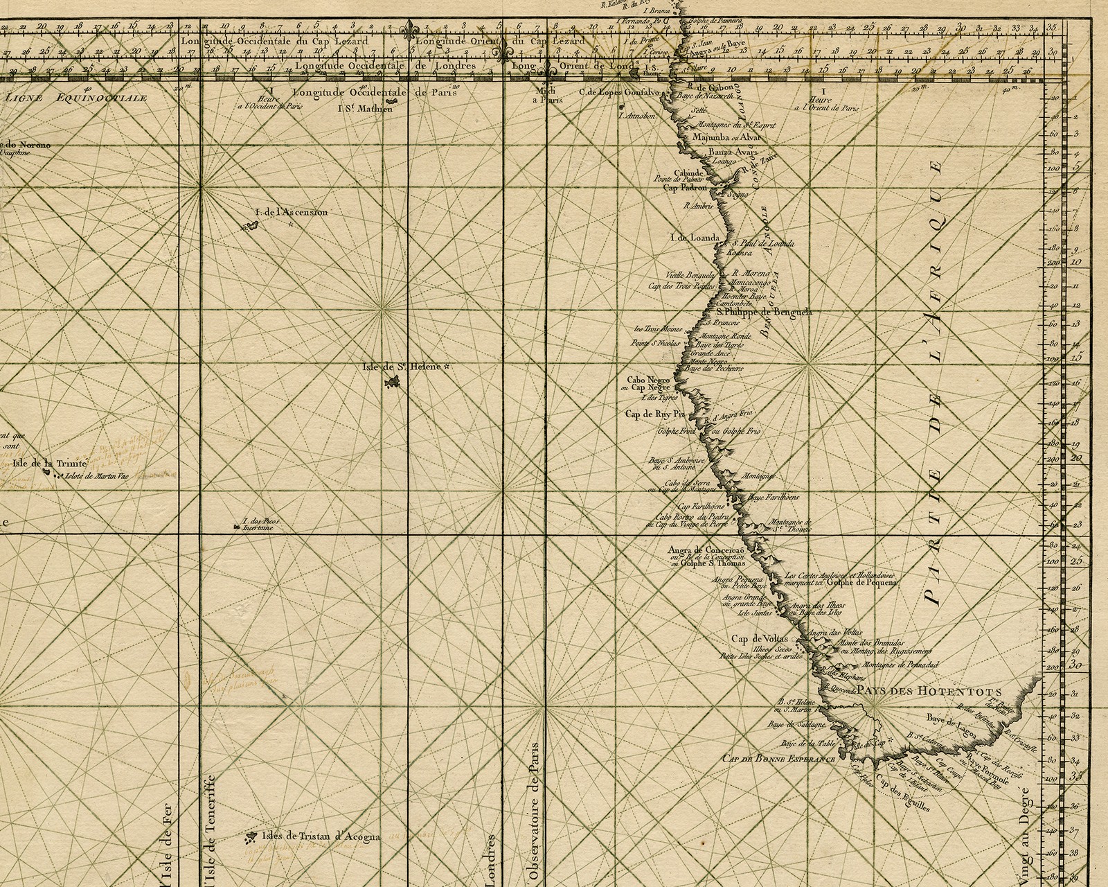 Rare Antique Print-SOUTH ATLANTIC OCEAN-SEA CHART-Bellin-1753