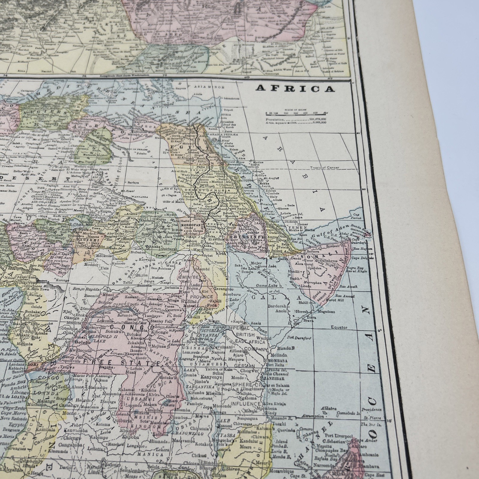 Large Antique 1901 Map N.W. Africa And Africa 22”x13”